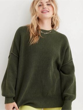 Aerie Oversized Ribbed Knit Sweater Olive Green Size Large